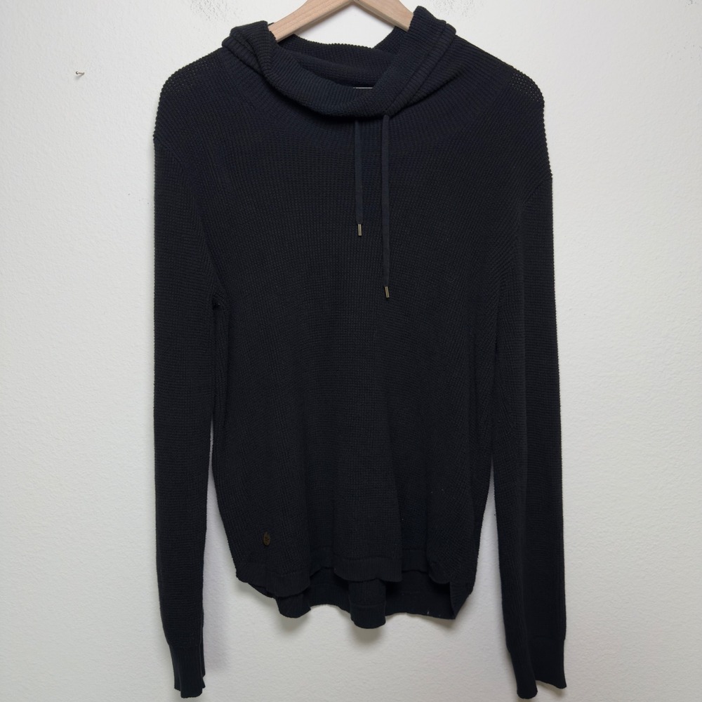Lauren Ralph Lauren Women Knit Hooded Sweater‎ Pullover XL Black Funnel Neck